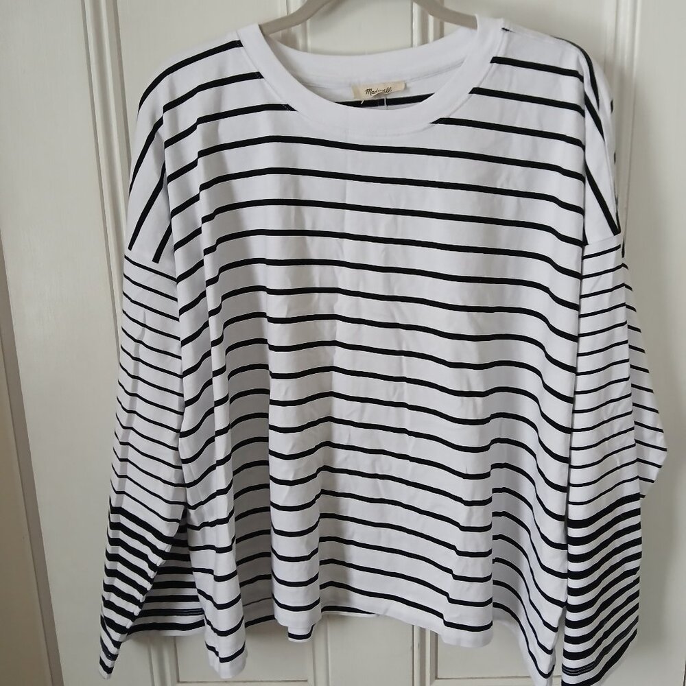 Madewell Easy Crewneck Long-Sleeve Tee XL New without tags Navy and White stripe